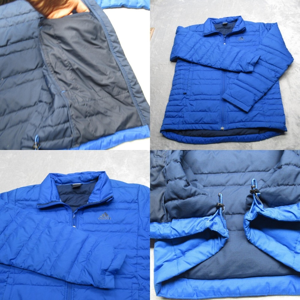 Adidas Down Puffer Jacket Men Medium Blue Insulated Lightweight Full Zip Parka